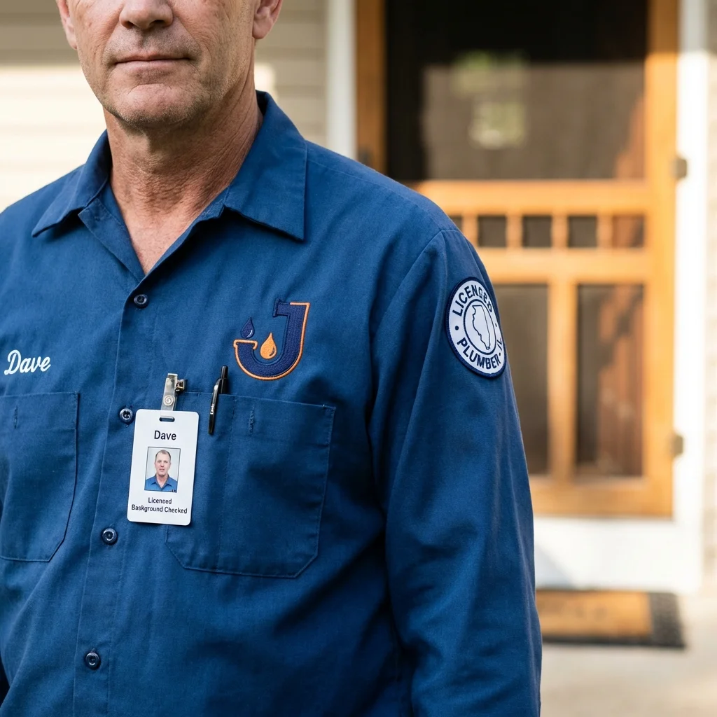 Licensed plumber showing ID badge in Rochester, MI