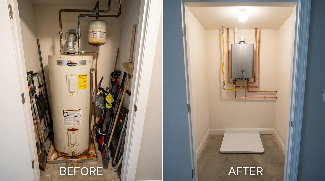 Tank water heater versus wall-mounted tankless unit comparison for Rochester, MI homeowners